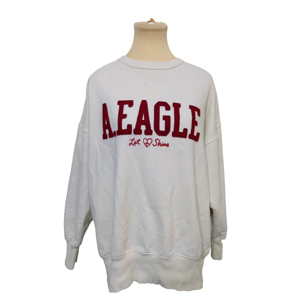 American Eagle Womens Sweatshirt Small White Red Let Peace Shine Pullover